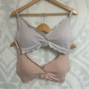 Danskin Scalloped Triangle Padded Bralette Set of 2 Lavender and Rose 38C